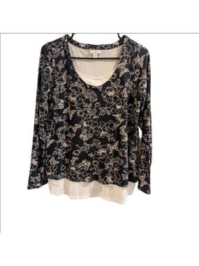 J. Jill Floral Long Sleeve Top Midnight Blue White Size Small